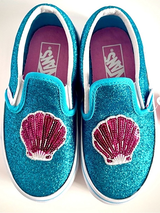 Vans Other - NWT Vans Mermaid Seashell Glitter Slip‑Ons | Toddler 10.5 | Aqua Teal Sparkle